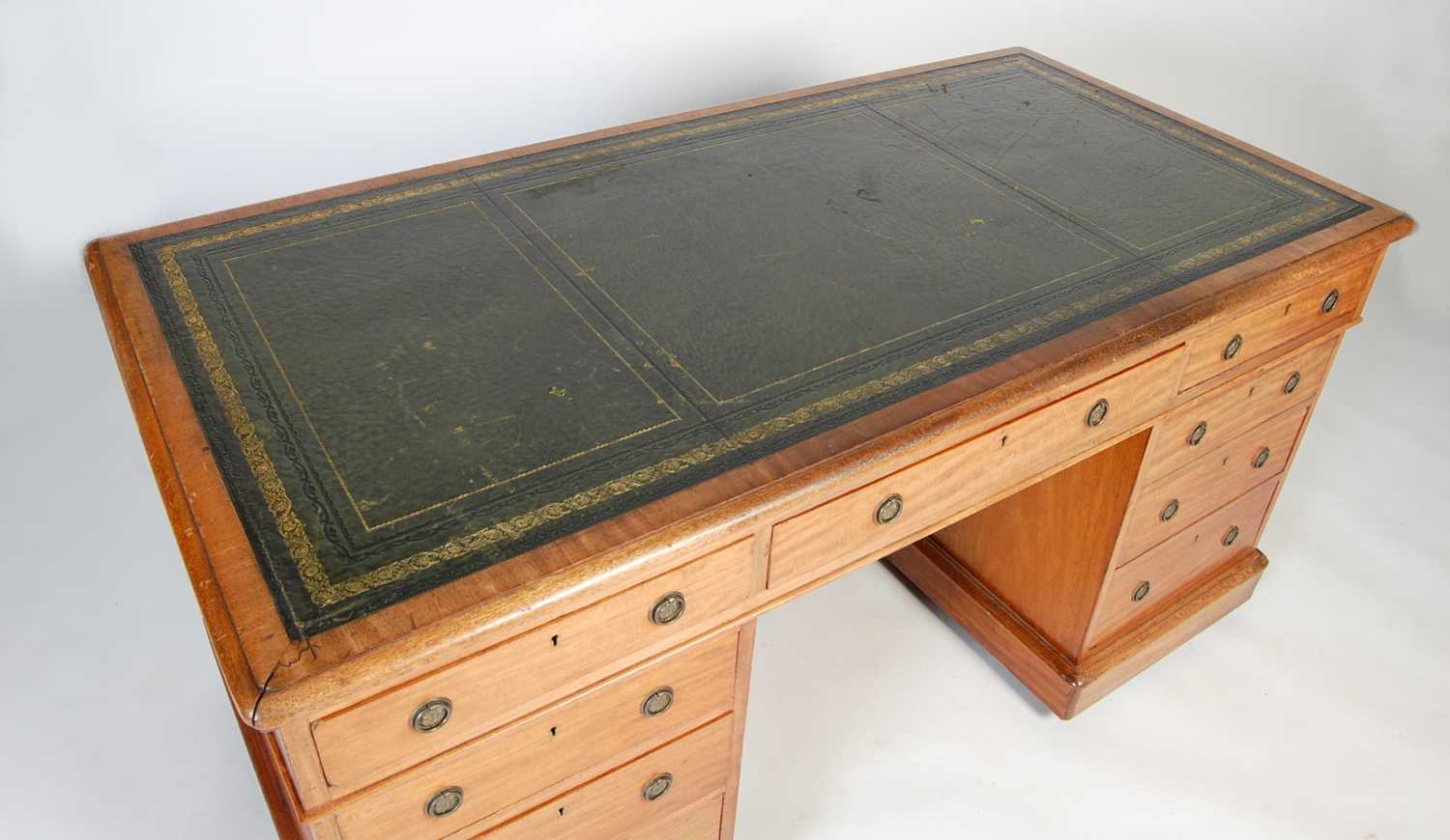 A 19th century mahogany pedestal desk, the rounded rectangular top with green and gilt leather - Image 2 of 9
