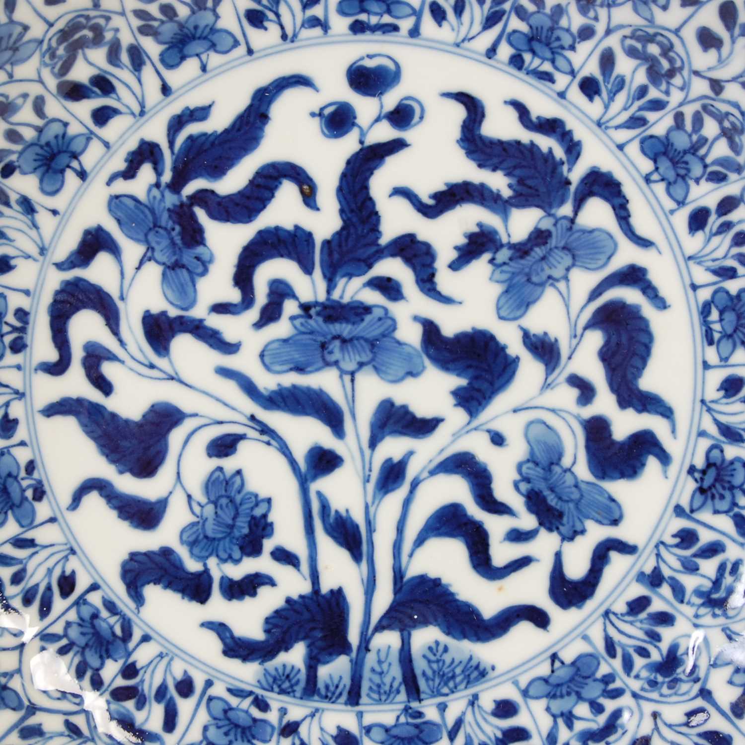 A Chinese porcelain blue and white flower shaped dish, Qing Dynasty, decorated with central - Image 2 of 5