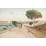Federico Schianchi (1858-1919) The Appian Way, Rome watercolour, signed 34cm x 52cm