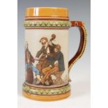 A Mettlach stoneware beer stein, with incised decoration of musical figures, stamped marks, 17cm
