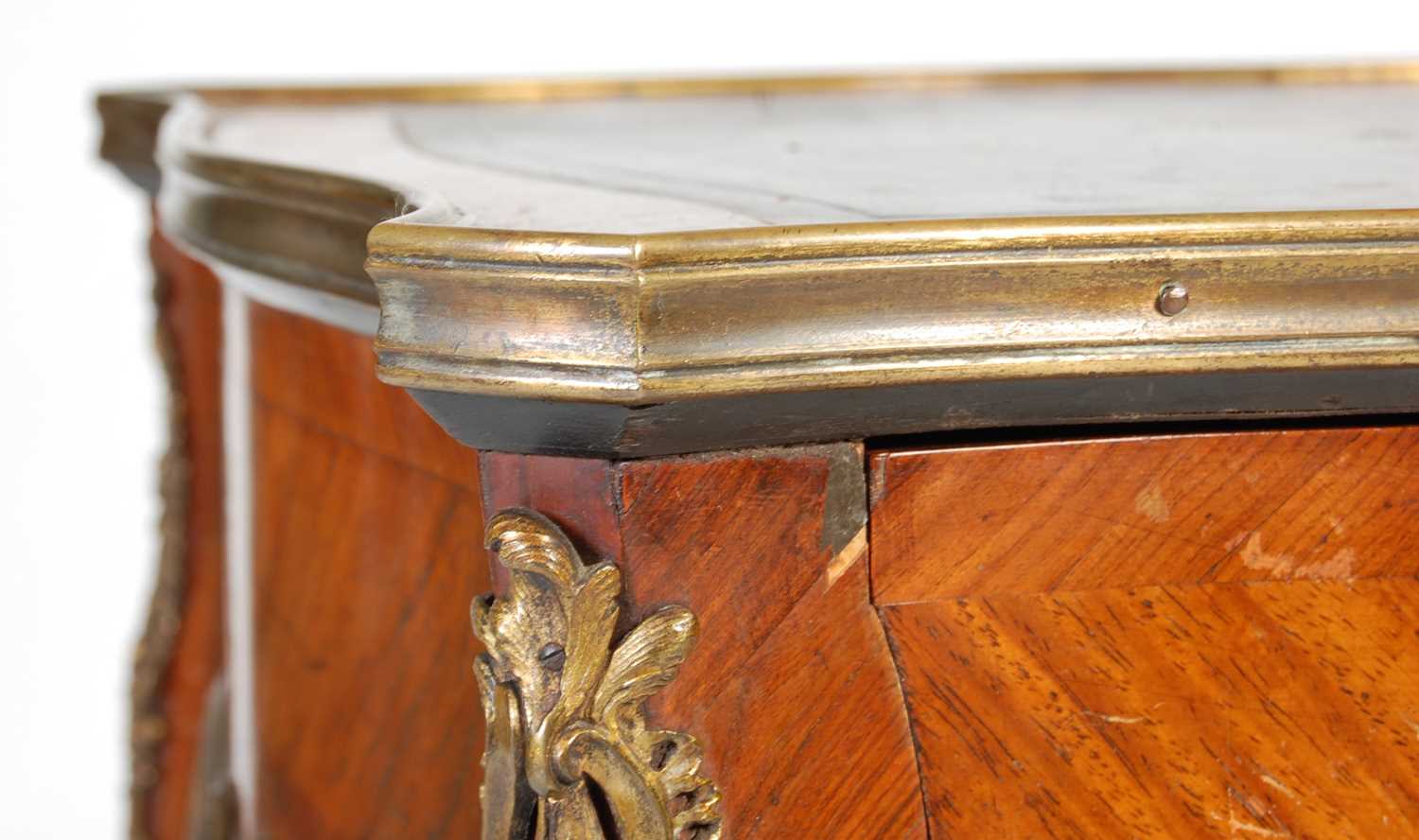 A late 19th/ early 20th century rosewood and gilt metal mounted writing table, the rectangular top - Image 9 of 12