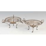 A pair of Edwardian silver bonbon dishes, London, 1909, makers mark of 'F. Ltd.', of pierced