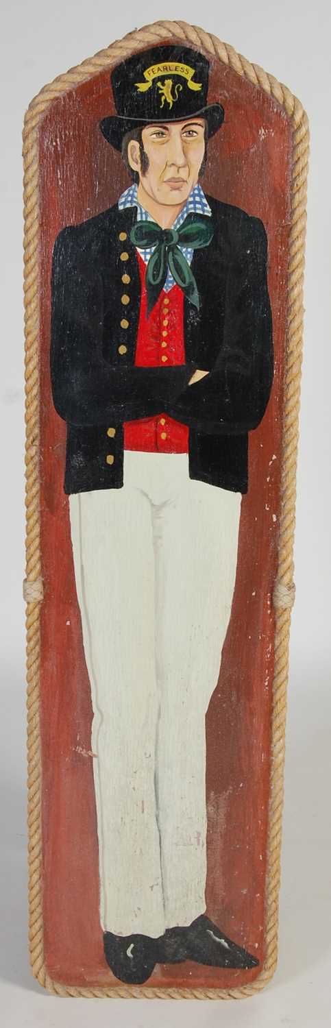 Three vintage hand painted fairground boards, decorated with military figures within rope mounted - Image 5 of 10