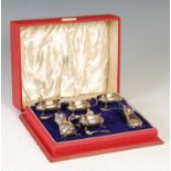 A George VI silver six-piece cruet set, Birmingham, 1939, makers mark of 'DD&S', in original