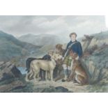 After Fred Taylor Gillie and Deer-Hounds coloured engraving 57cm x 72cm