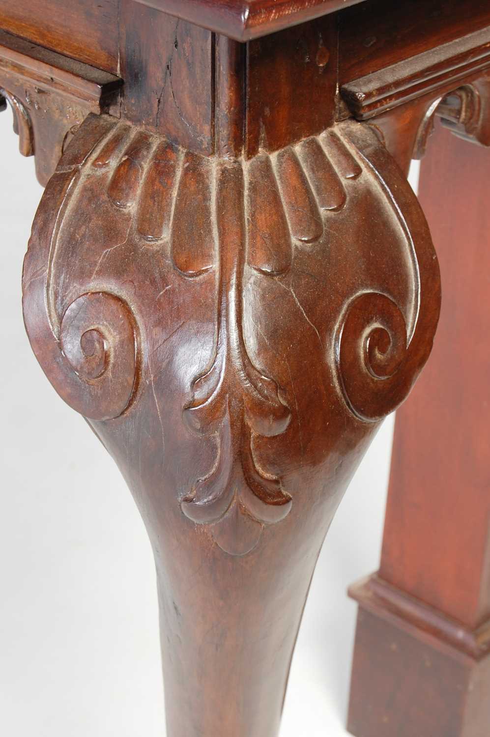 A pair of George III style mahogany console tables, the rectangular tops above a plain frieze with - Image 4 of 9