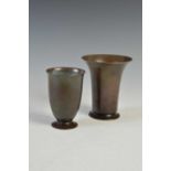 Just Andersen (1884-1943), Denmark, two bronzed vases, the taller vase with flared rim, 16.5cm high,