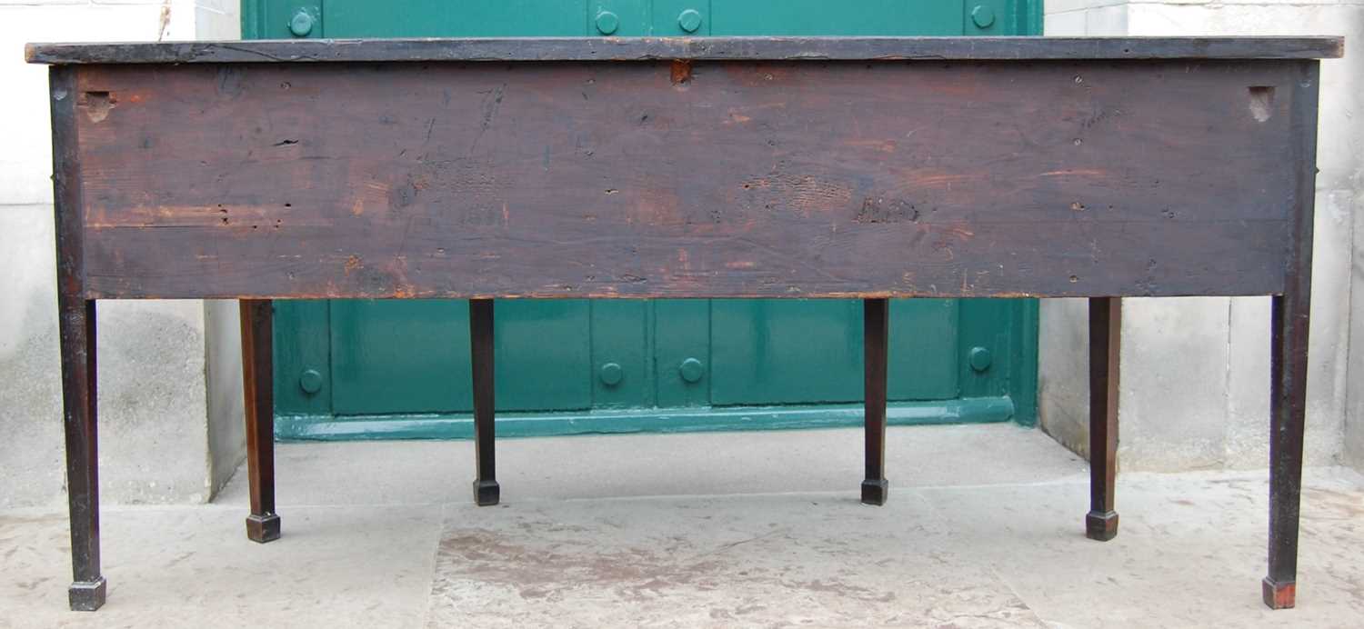 A George III mahogany and boxwood lined demi lune sideboard, the shaped top with fan-shaped line - Image 6 of 6