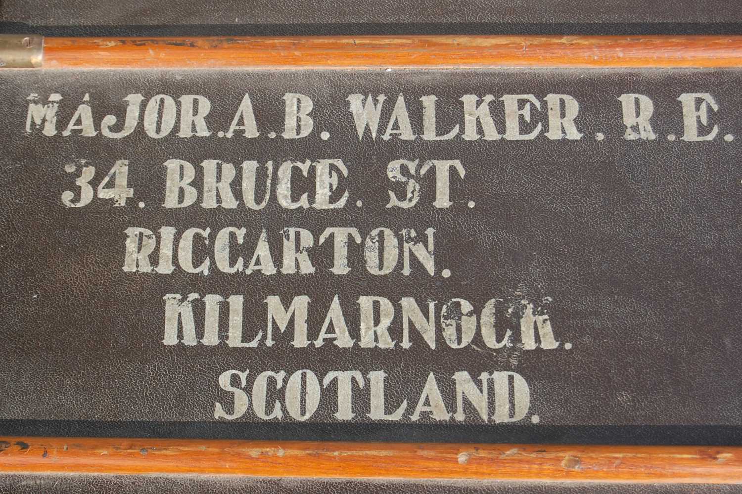 A smart 20th century teak canvas and brass bound cabin trunk, the hinged cover inscribed ‘Major A. - Image 4 of 7