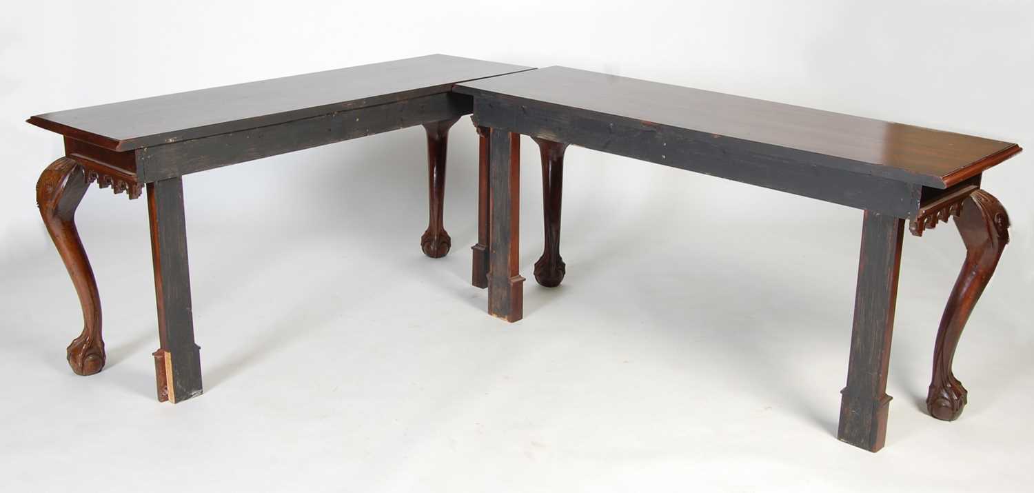 A pair of George III style mahogany console tables, the rectangular tops above a plain frieze with - Image 8 of 9