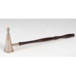 A modern silver candle snuffer, Birmingham, 2008, makers mark of 'LJM', with turned wooden handle,