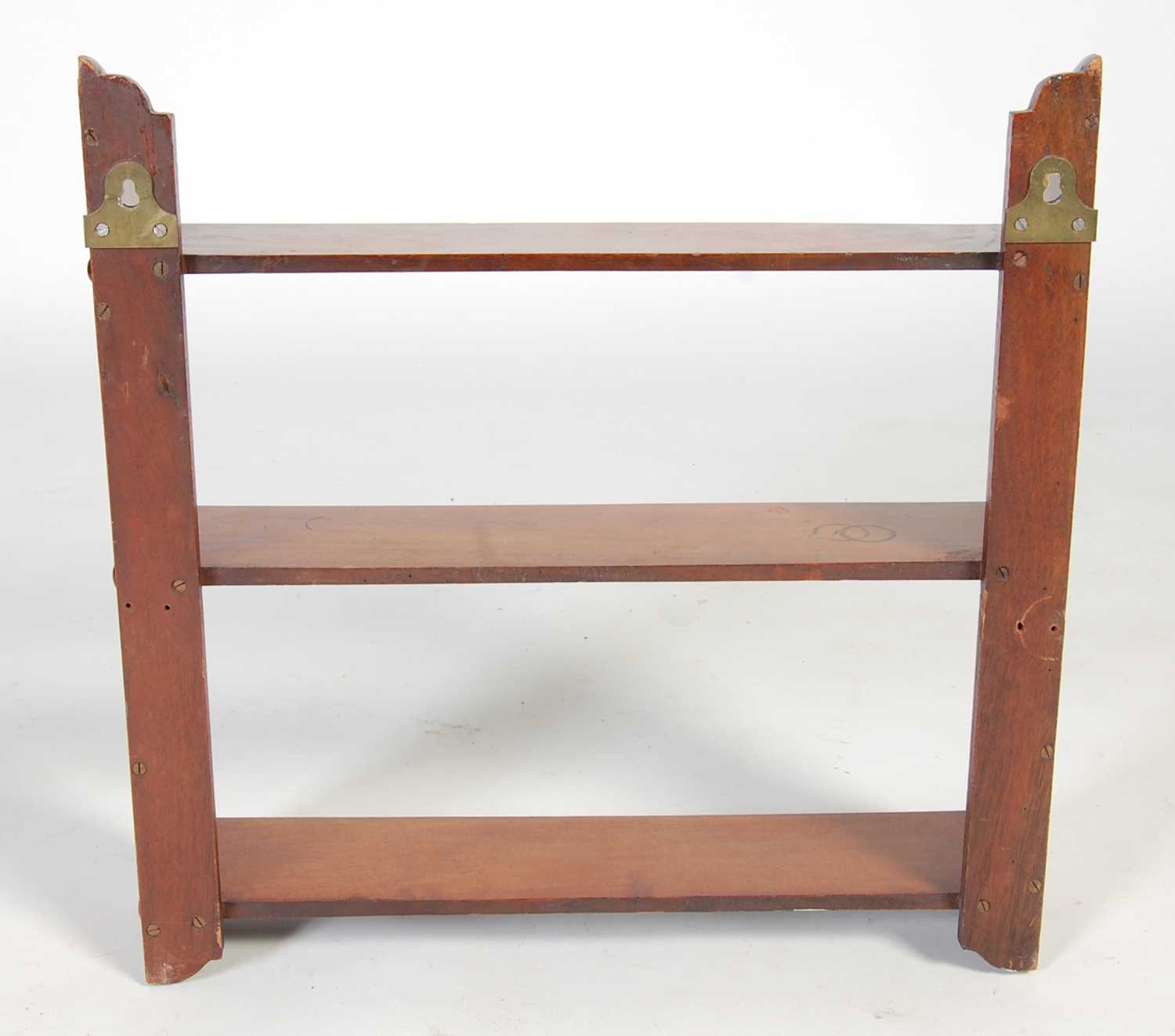 An early 20th century mahogany three-tier hanging shelf, 54.5cm wide x 55cm high - Image 4 of 4