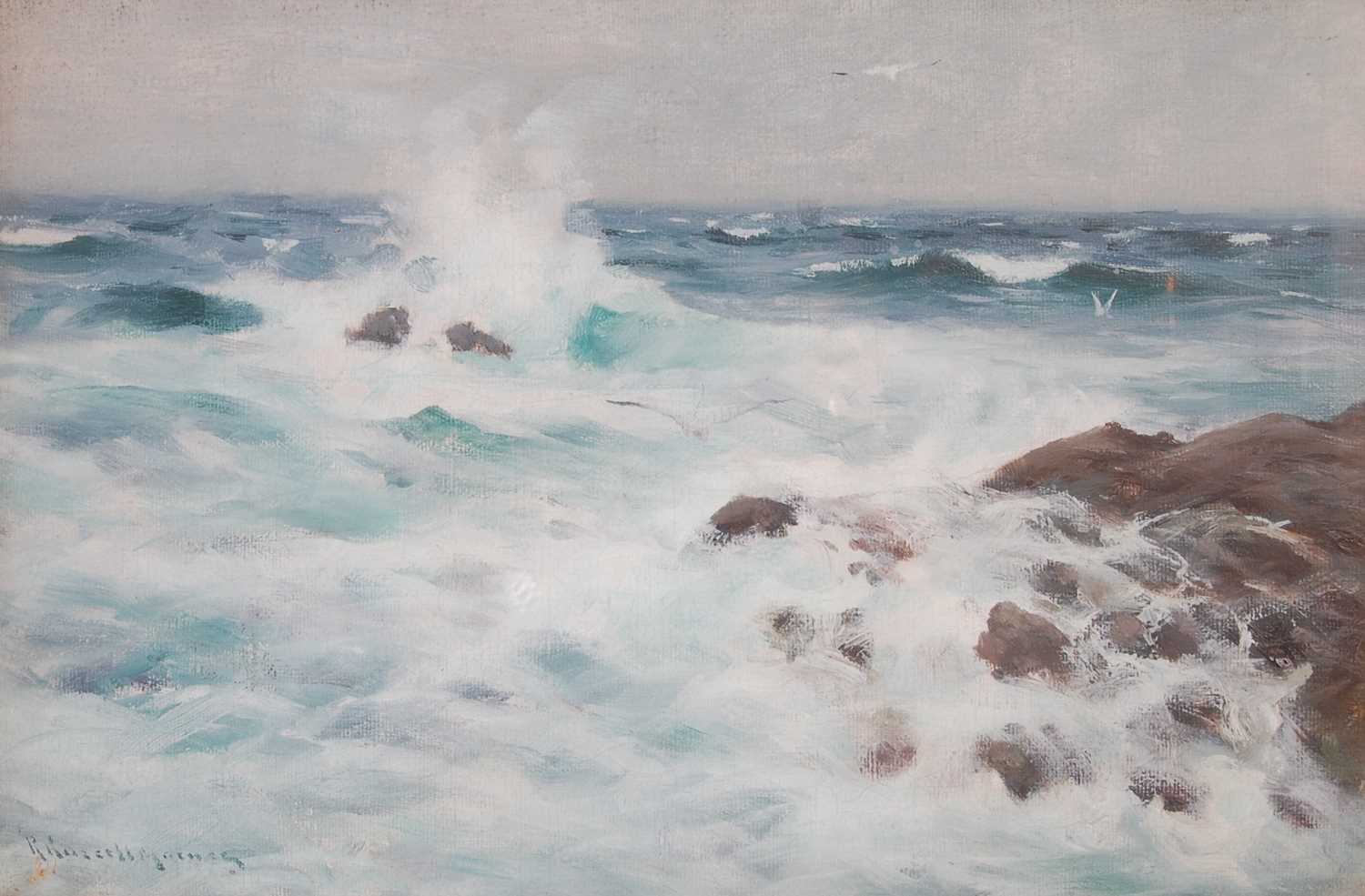 Robert Russell Macnee RGI (1880-1952) Seascape with breaking waves oil on canvas, signed lower