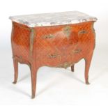 A late 19th century French Louis XV style kingwood, marquetry and ormolu mounted commode of bombe