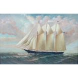 D. Tayler (20th century) Three masted schooner oil on canvas, signed lower right 59.5cm x 90cm