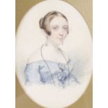 James Y Gant (act. 1827-1841) Bust length portrait of a girl watercolour, framed oval, signed and
