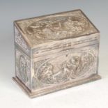 A 19th century silver plated continental stationary box L. Oudry et Cie, the hinged cover embossed