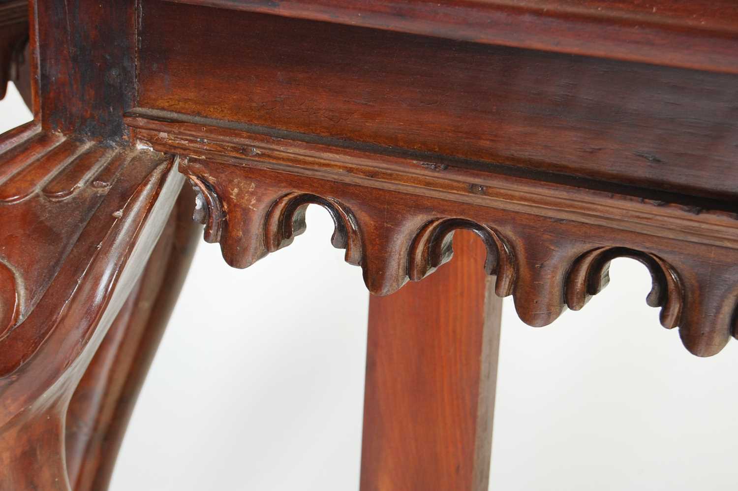 A pair of George III style mahogany console tables, the rectangular tops above a plain frieze with - Image 7 of 9