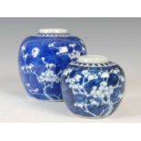 Two Chinese blue and white porcelain jars, late 19th/ early 20th century, both decorated with prunus