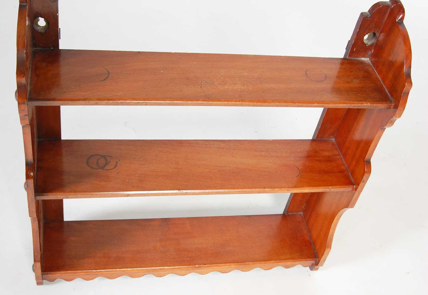 An early 20th century mahogany three-tier hanging shelf, 54.5cm wide x 55cm high - Image 3 of 4