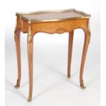 An early 20th century French rosewood, parquetry and gilt metal mounted occasional table, the