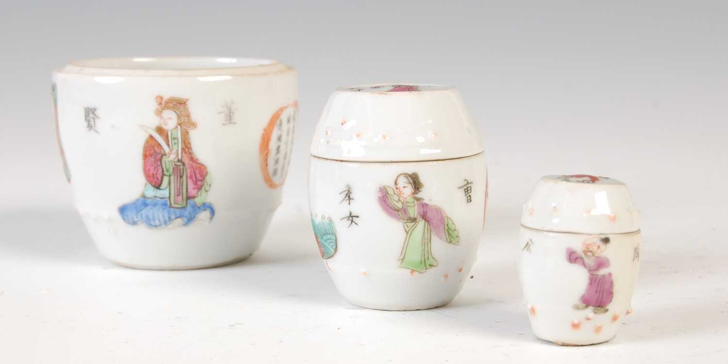 A small group of Chinese famille rose decorated porcelain, Qing Dynasty, comprising two graduated