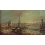 Late 19th/ early 20th century British School Fishing boats at low tide oil on board 14cm x 25cm