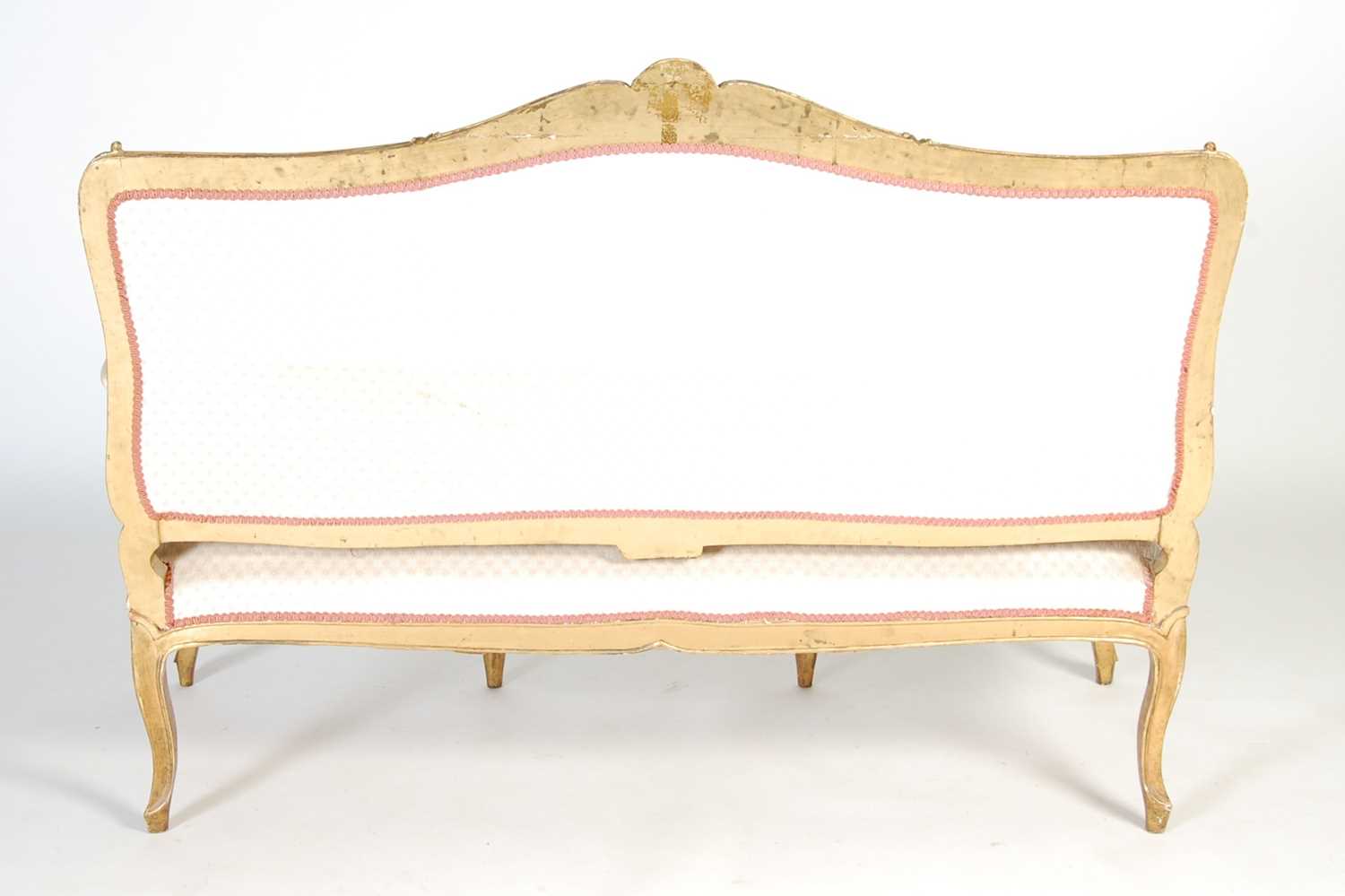 A late 19th / early 20th century giltwood three seat sofa, the rectangular upholstered back, arms - Image 7 of 7