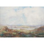 Late 19th/ early 20th century Scottish School Highland landscape with shepherd and flock watercolour