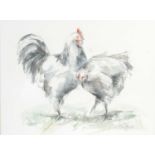 ARR AR Annabel Playfair Chickens and Pair of Light Sussex two charcoal and watercolour, both