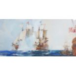 ARR AR Frank Henry Mason (1876-1965) An Engagement of 74 Gun Line Battleships watercolour, signed