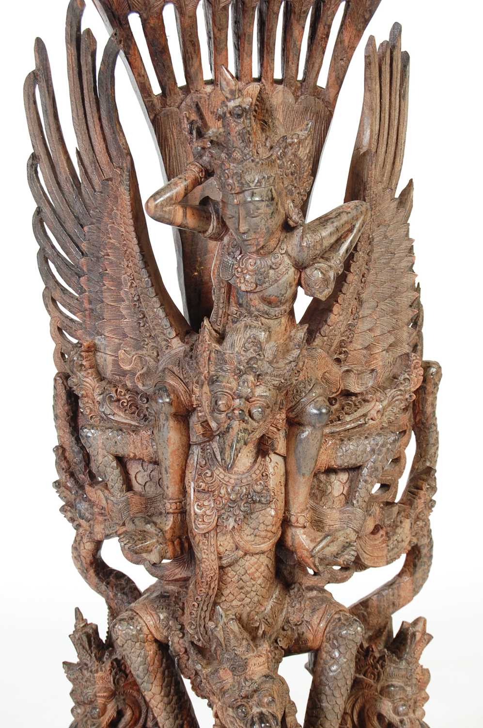 An Indonesian carved hardwood figure of Garuda and dragons, 97.5cm high. - Image 3 of 6