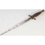 An Italian gunners stiletto dagger, probably 17th century, the triangular shaped steel blade