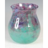 A Monart vase, shape SA, mottled purple, blue and green with four pulled-up lines, 17.5cm high