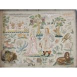 A 17th century silkwork and stumpwork picture, worked in coloured threads with a male and female,