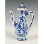 A Chinese porcelain blue and white hexagonal shaped ewer and cover, Qing Dynasty, decorated with
