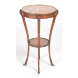 A late 19th/ early 20th century French mahogany and gilt metal mounted gueridon, the circular top