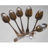 Six assorted Georgian silver tablespoons of various dates and makes, gross weight 11.9 troy oz.