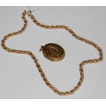 A 9ct two-colour gold necklace, together with a late 19th century yellow metal oval-shaped locket