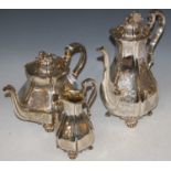 A Victorian silver three-piece tea and coffee set, London 1844, makers mark of 'CR' over 'GS',