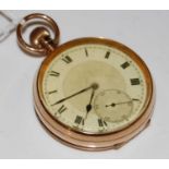 A 9ct gold cased open-faced pocket watch, the dial with Roman numerals and subsidiary seconds