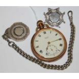 A vintage yellow metal cased 'Limit' open-faced pocket watch, together with a silver pendant