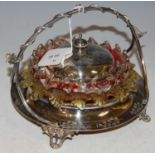 A Victorian electroplated and coloured glass sweetmeat dish and cover.