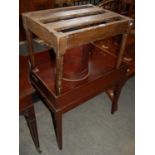 A 19th century mahogany tray table, together with a vintage luggage rack, and a waste paper bin.