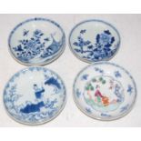 A group of Chinese blue and white porcelain, Qing Dynasty, comprising four various saucer dishes,