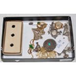 A collection of assorted costume jewellery to include boxed set of three gents white metal and black