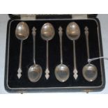 A cased set of six Birmingham silver teaspoons with double diamond terminals