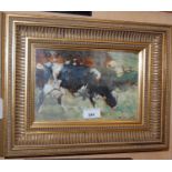 George Smith RSA (1870 - 1934), 'Friesian Cow Grazing', oil on panel, signed lower right, 14.5cm x