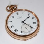A 9ct gold open-faced pocket watch, 'J. W. Benson, London', the black and white Roman numeral dial
