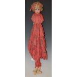 A rare and unusual Armand Marseille bisque head parasol doll, the doll with open/ close eyes, open